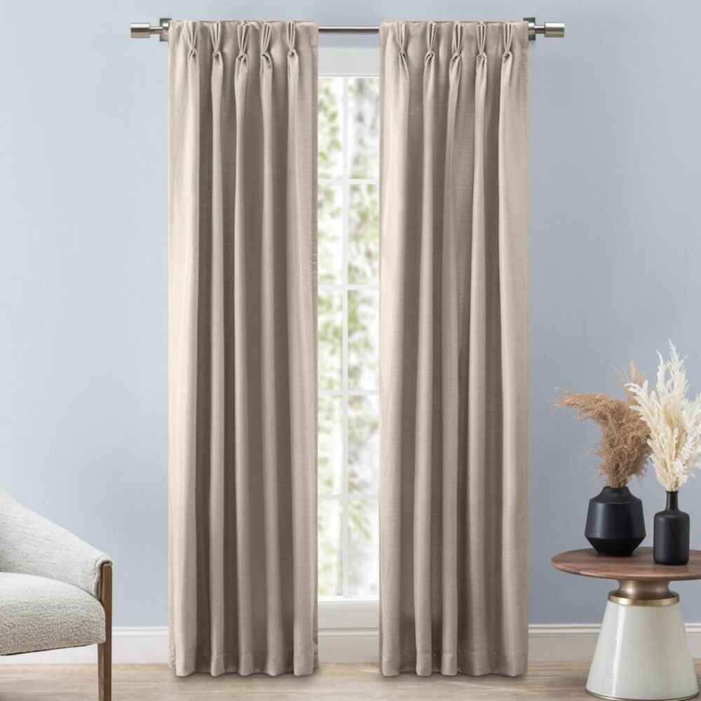 Ricardo Grasscloth 2/Way Pinch Pleated w/Back Tabs Pair 150x63 Parchment
